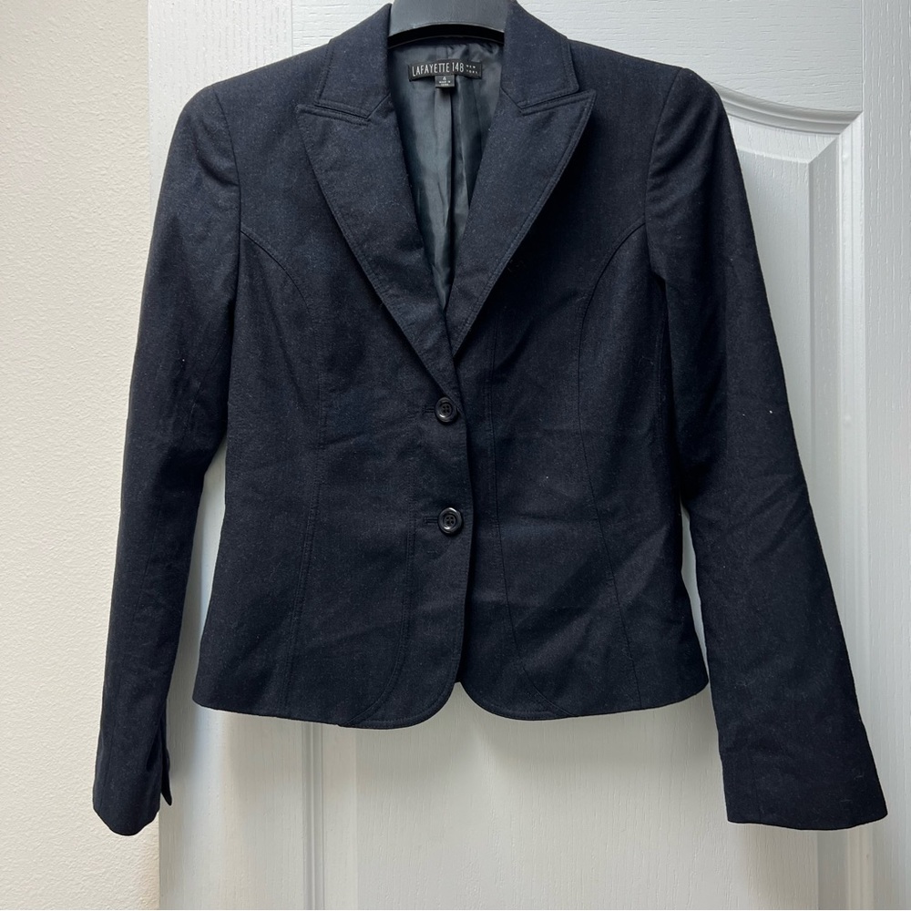 Lafayette 148 New York Steel Black Virgin Wool Blend Blazer Sz 4